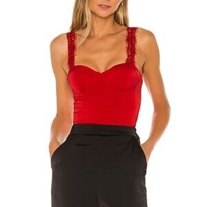 NBD Rose Bustier Top in Red - Size Small - Vibrant Lace Strap Top from Revolve
